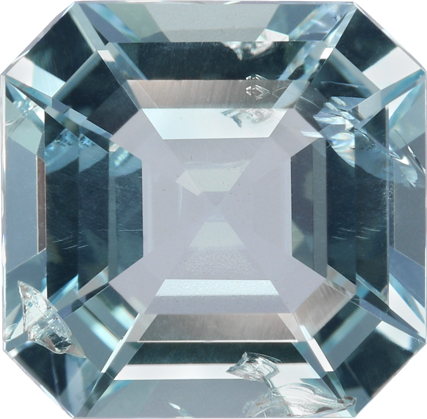 Square cut aquamarine, 9.03 by 8.88 mm, shown at actual size