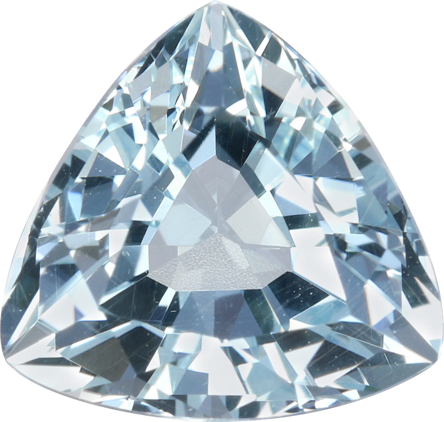 Trilliant cut aquamarine, 9.06 by 9.05 mm, shown at actual size