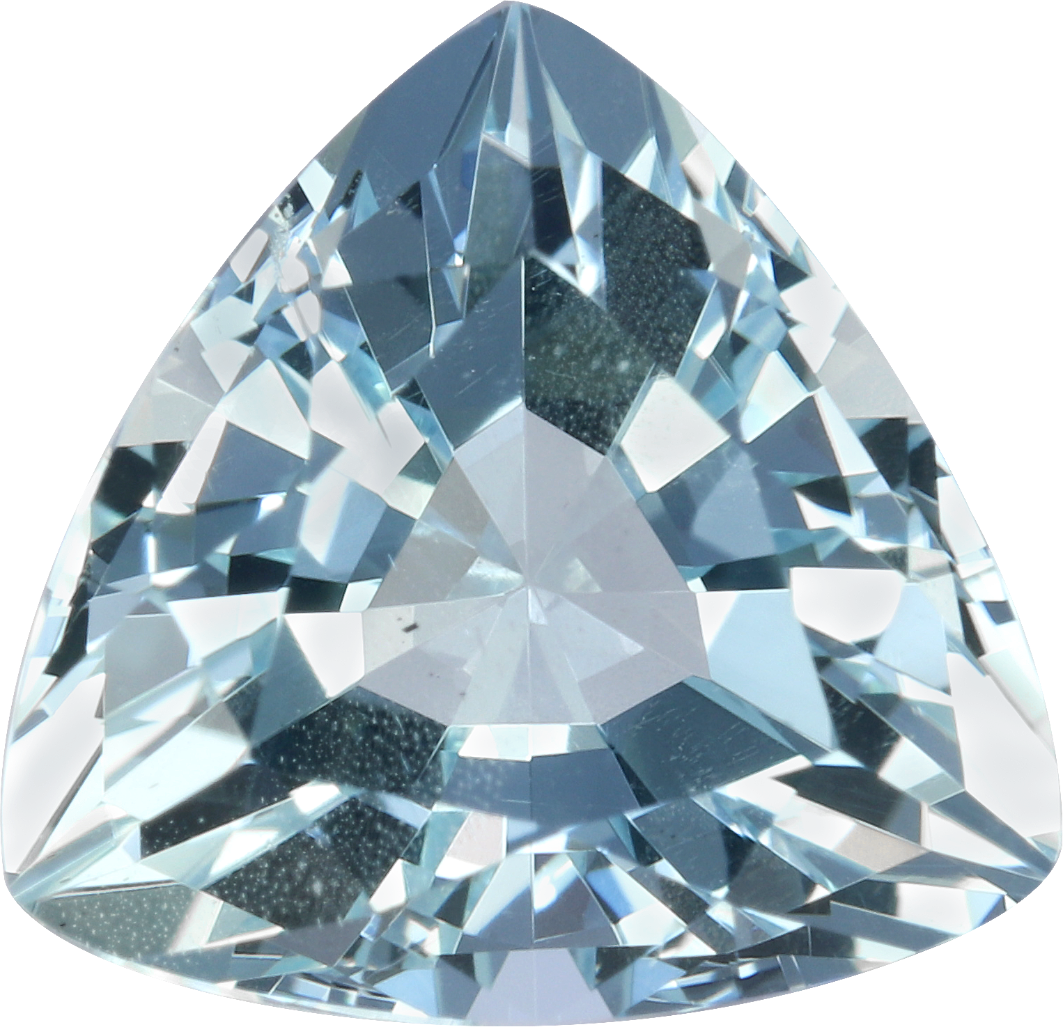 Trilliant cut aquamarine, 9.71 by 9.77 mm, shown at actual size
