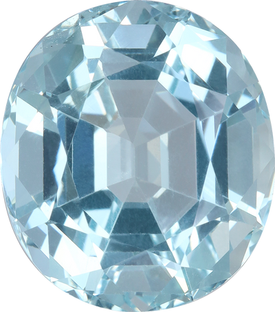 Oval cut aquamarine, 15.03 by 13.25 mm, shown at actual size