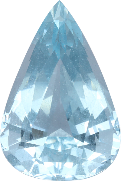 Pear cut aquamarine, 26.35 by 17.66 mm, shown at actual size