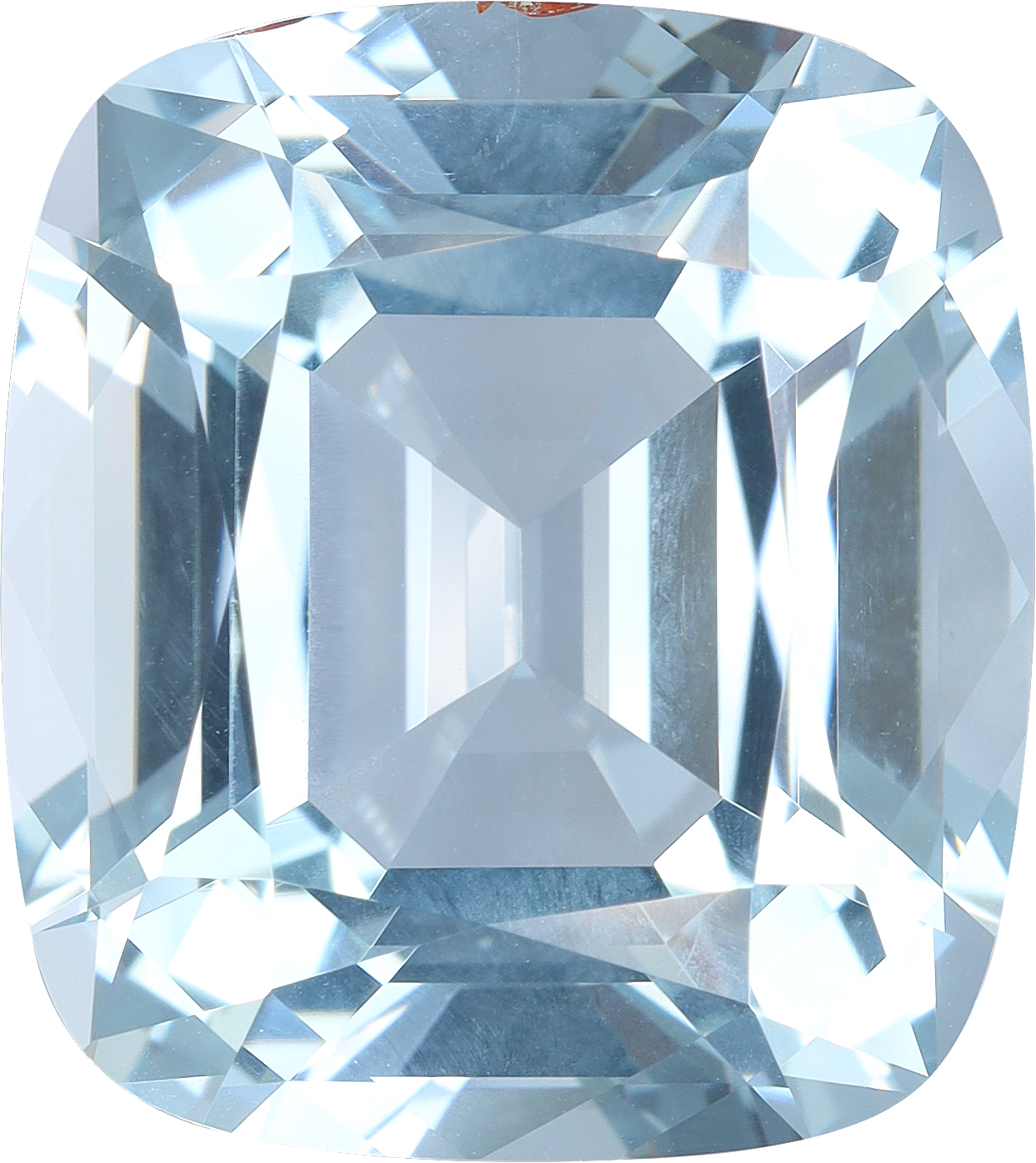 Cushion cut aquamarine, 18.41 by 16.4 mm, shown at actual size
