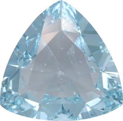Trilliant cut aquamarine, 18.56 by 18.44 mm, shown at actual size