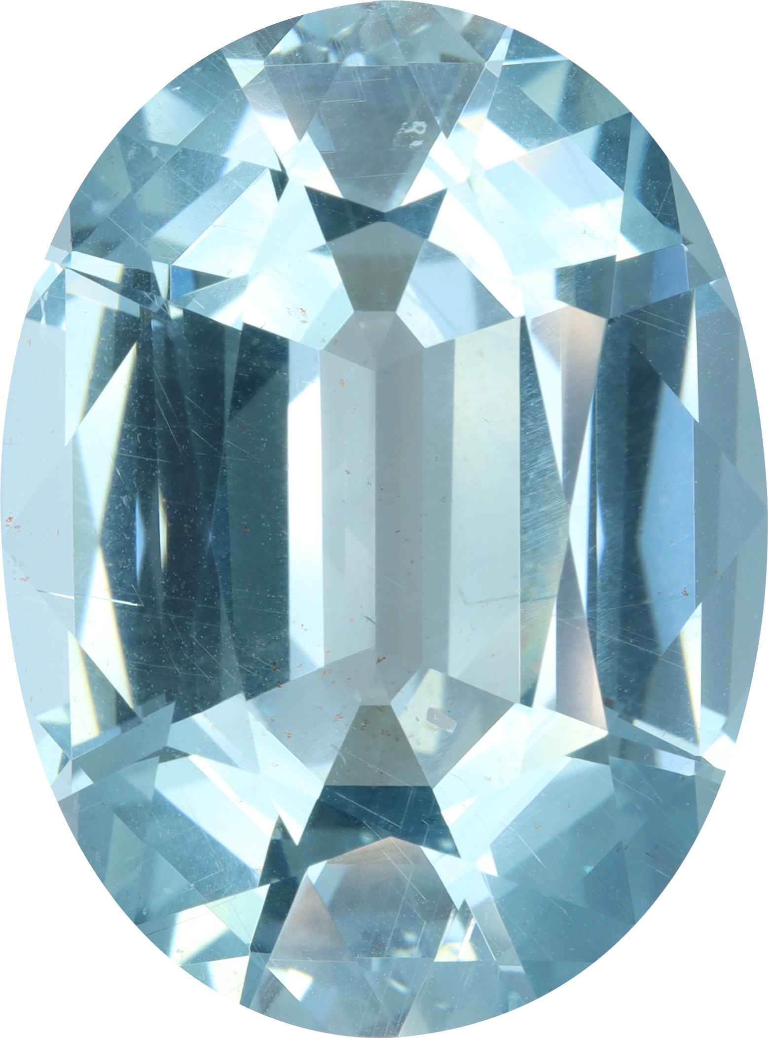 Oval cut aquamarine, 23.41 by 17.42 mm, shown at actual size