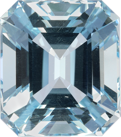 Rectangular cut aquamarine, 13.97 by 12.33 mm, shown at actual size