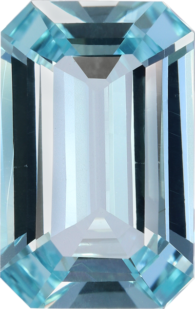 Rectangular cut aquamarine, 15.26 by 9.67 mm, shown at actual size