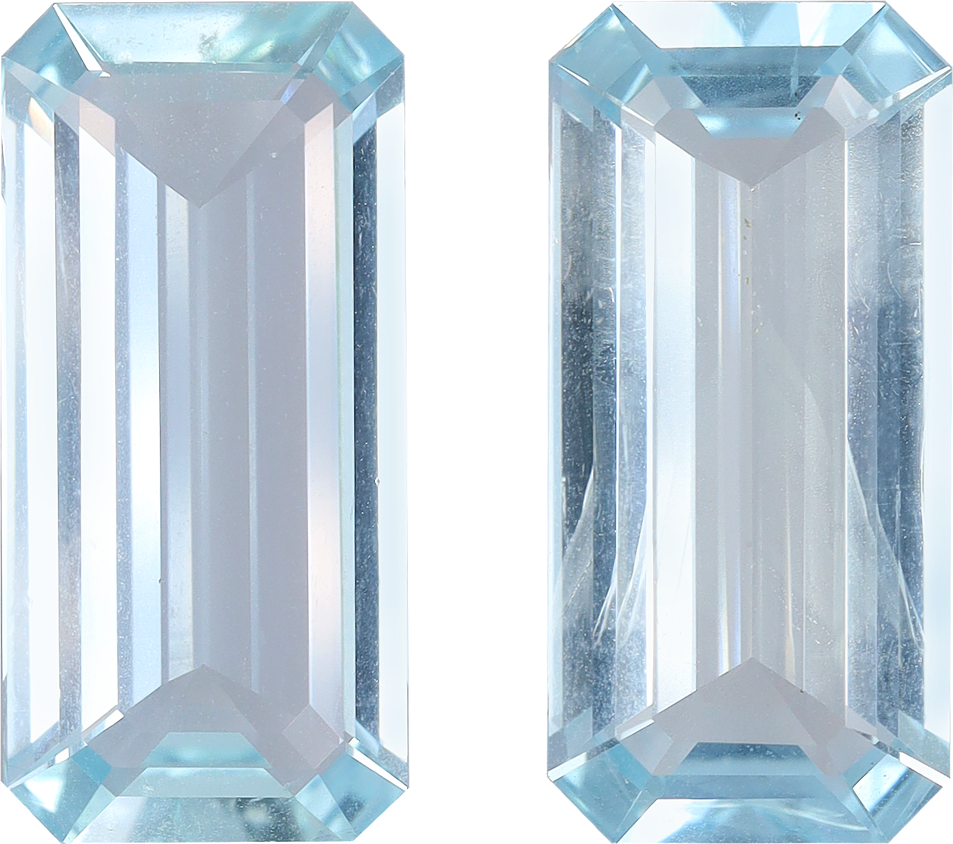 Rectangular cut aquamarine, 19.05 by 9.2 mm, shown at actual size