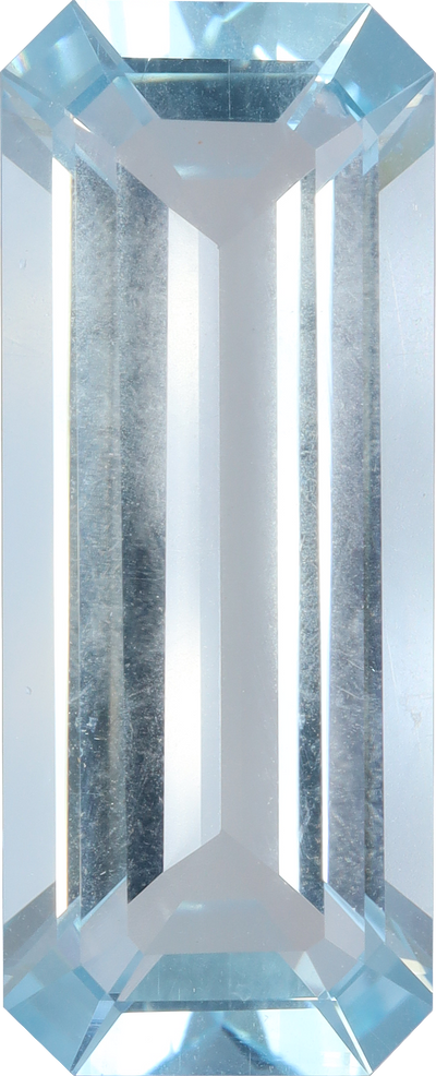 Rectangular cut aquamarine, 22.28 by 9.12 mm, shown at actual size
