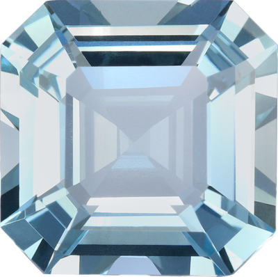 Square cut aquamarine, 10.05 by 10.17 mm, shown at actual size