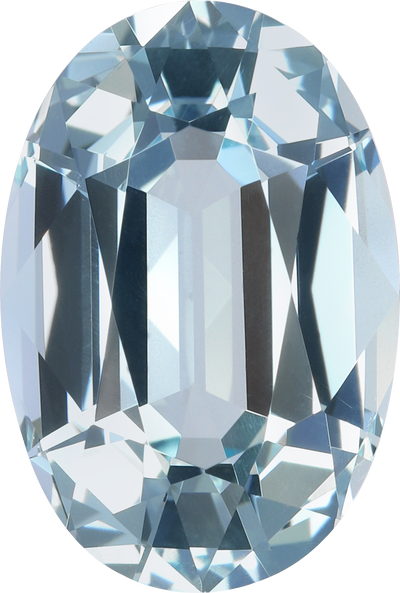 Oval cut aquamarine, 14.02 by 9.54 mm, shown at actual size