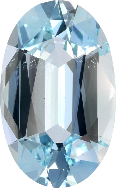 Oval cut aquamarine, 15.81 by 9.84 mm, shown at actual size