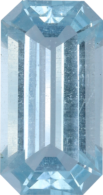 Rectangular cut aquamarine, 15.29 by 8.03 mm, shown at actual size