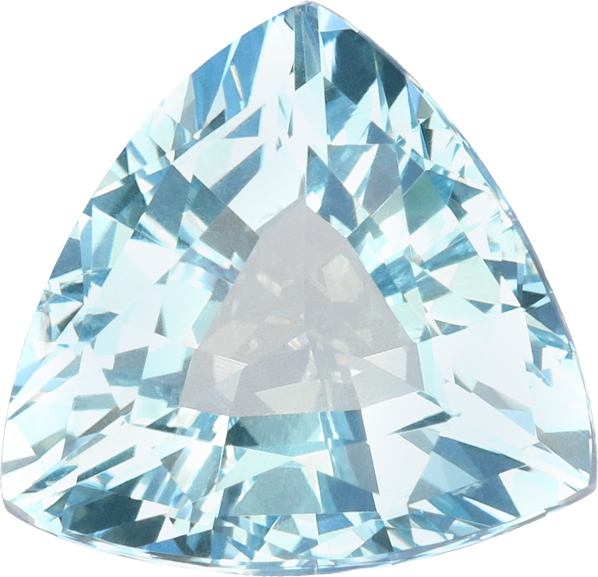 Trilliant cut aquamarine, 10.29 by 10.05 mm, shown at actual size