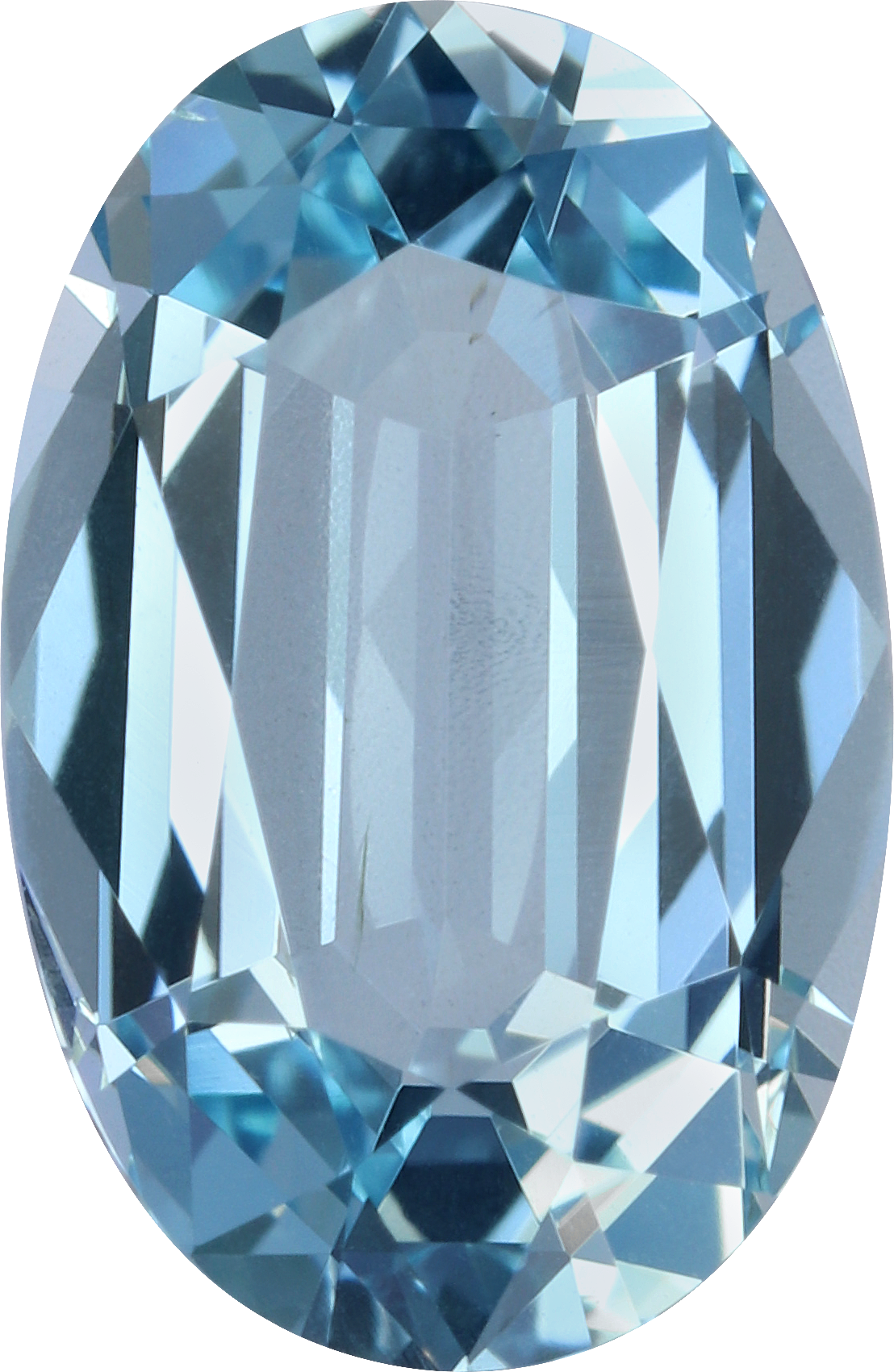 Oval cut aquamarine, 10.47 by 6.83 mm, shown at actual size