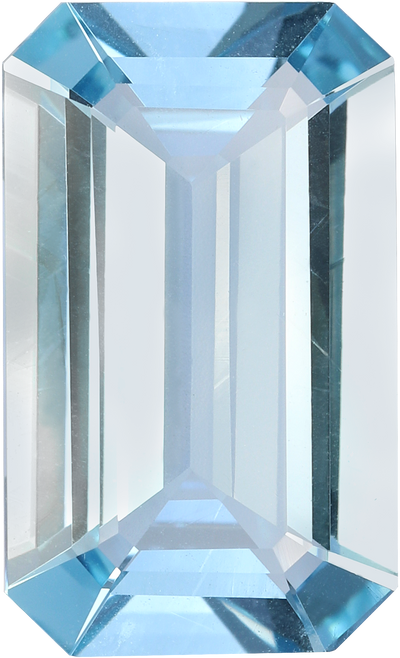 Rectangular cut aquamarine, 15.42 by 9.28 mm, shown at actual size