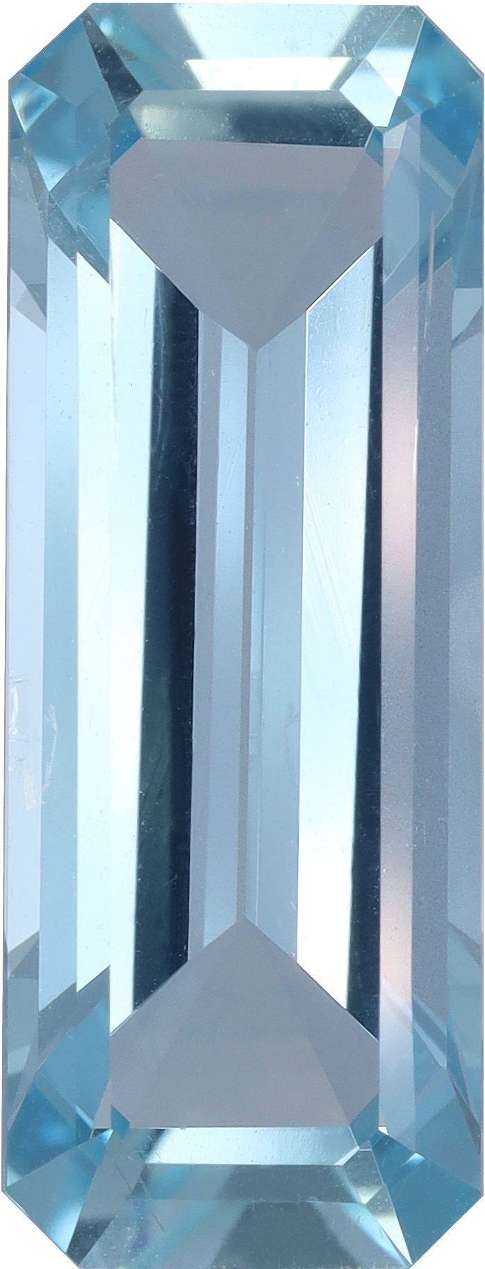 Rectangular cut aquamarine, 18.26 by 6.9 mm, shown at actual size