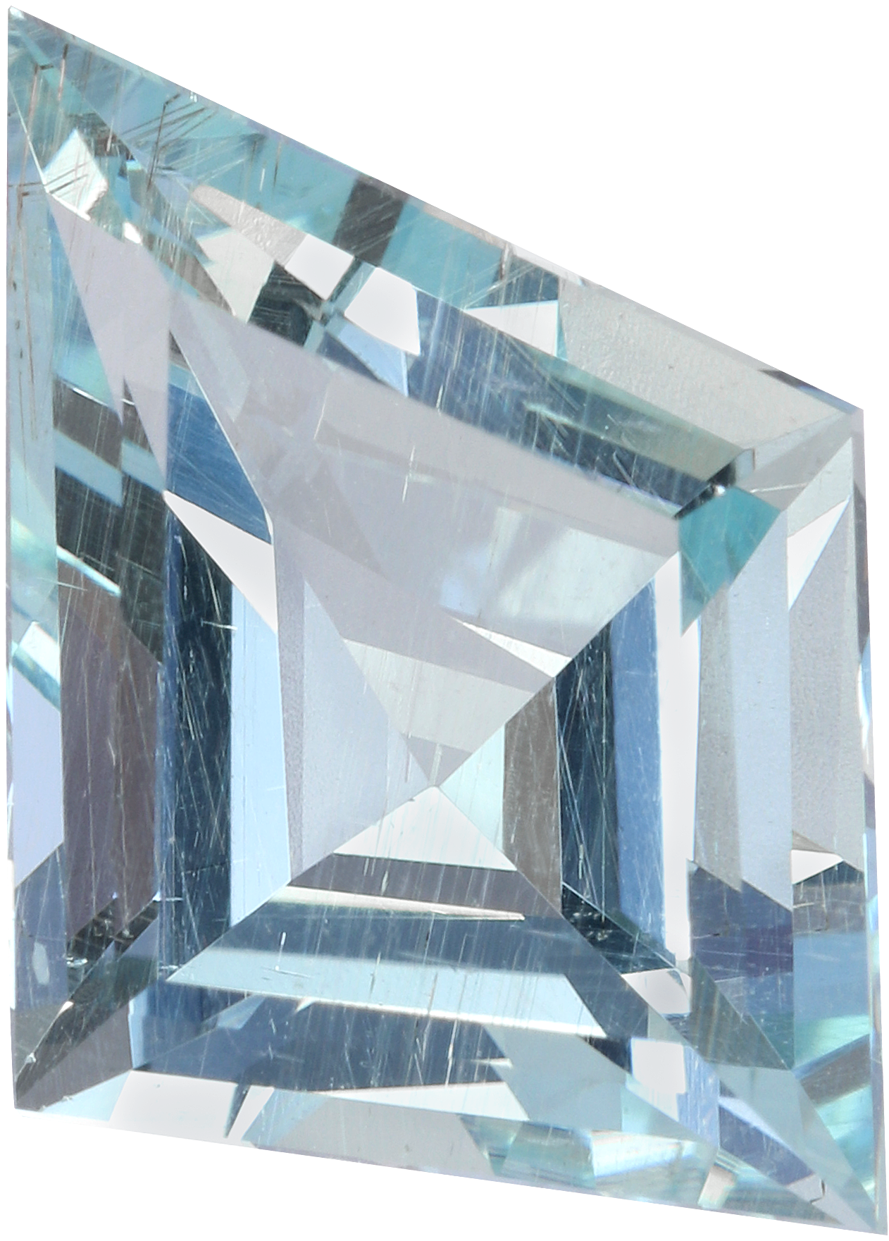 Fancy cut aquamarine, 15.51 by 11.22 mm, shown at actual size