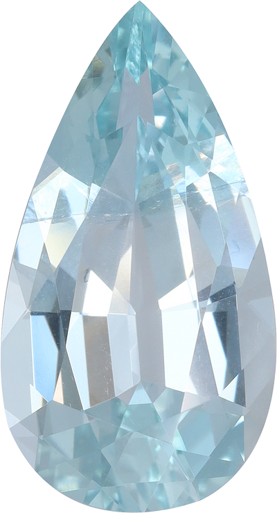 Pear cut aquamarine, 17.57 by 9.42 mm, shown at actual size