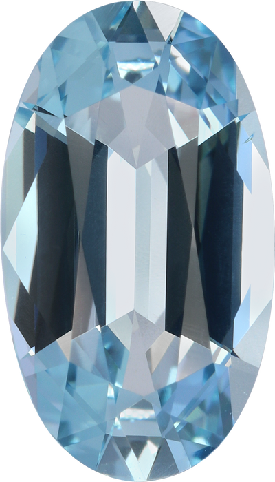 Oval cut aquamarine, 13.42 by 7.68 mm, shown at actual size
