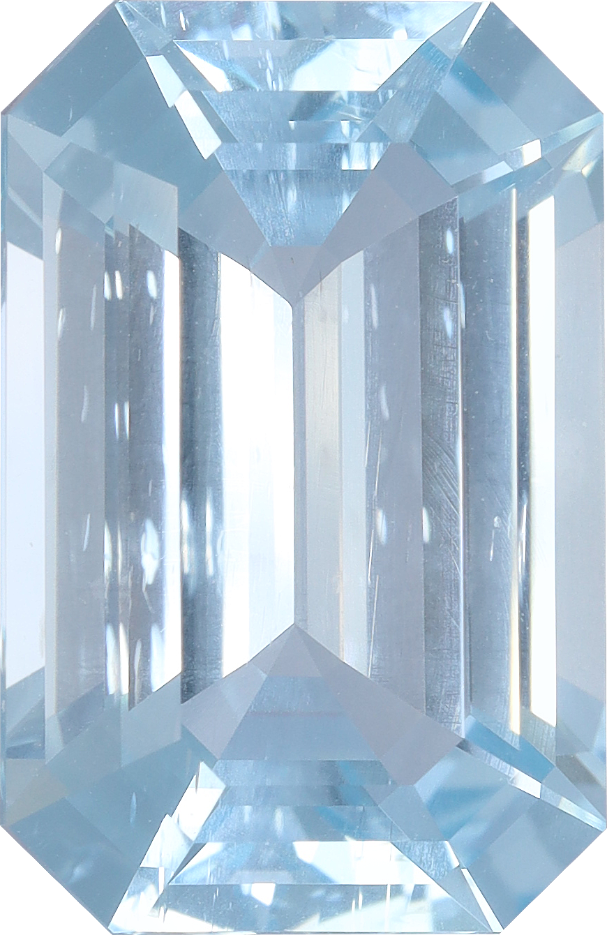 Rectangular cut aquamarine, 17.34 by 11.28 mm, shown at actual size