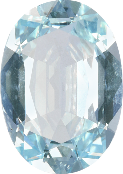 Oval cut aquamarine, 12.73 by 9.09 mm, shown at actual size
