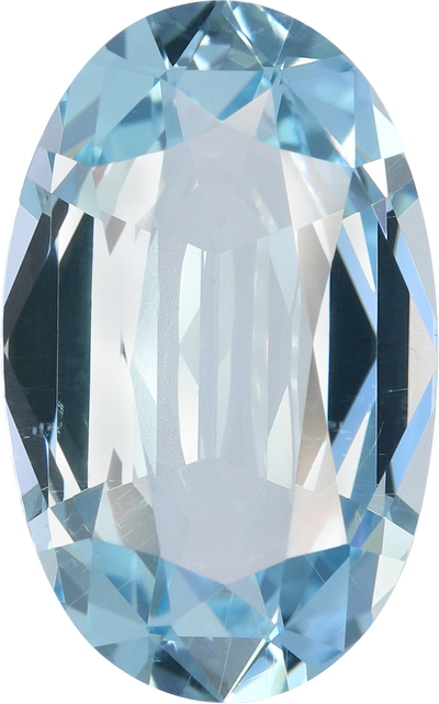 Oval cut aquamarine, 15.06 by 9.46 mm, shown at actual size