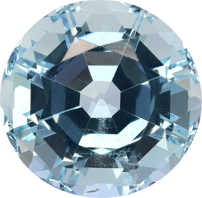 Round cut aquamarine, 8.83 by 8.68 mm, shown at actual size