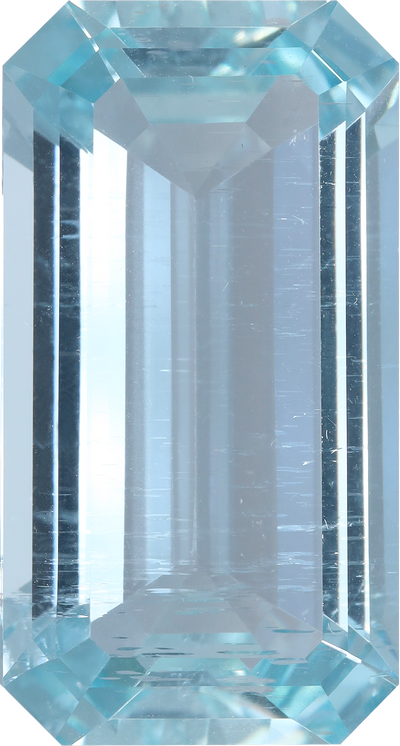 Rectangular cut aquamarine, 25.68 by 13.78 mm, shown at actual size