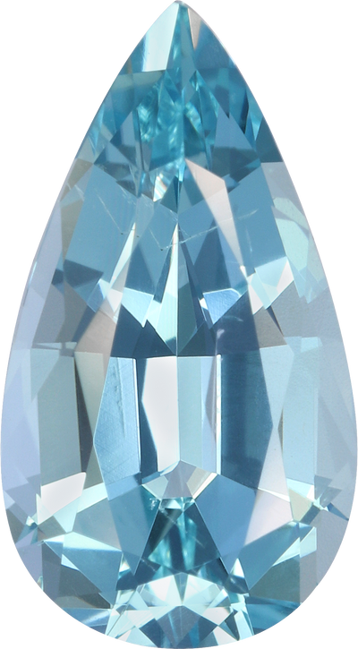 Pear cut aquamarine, 13.86 by 7.72 mm, shown at actual size