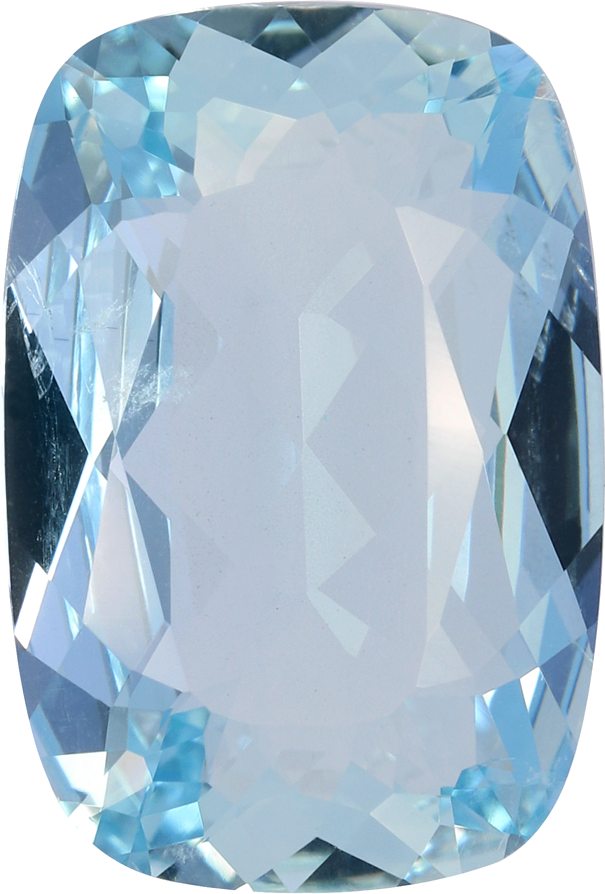 Cushion cut aquamarine, 14.85 by 10.1 mm, shown at actual size