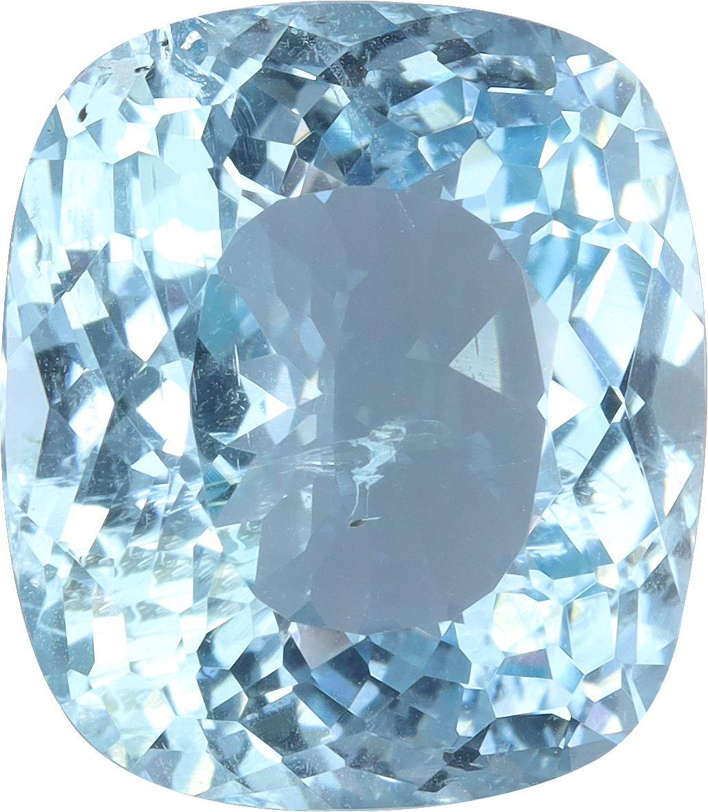 Cushion cut aquamarine, 13.02 by 11.39 mm, shown at actual size