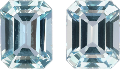 Rectangular cut aquamarine, 8.92 by 6.99 mm, shown at actual size