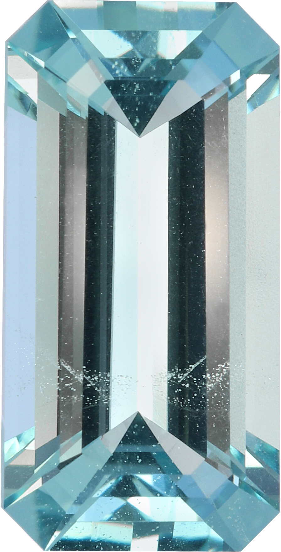 Rectangular cut aquamarine, 14.05 by 7.11 mm, shown at actual size