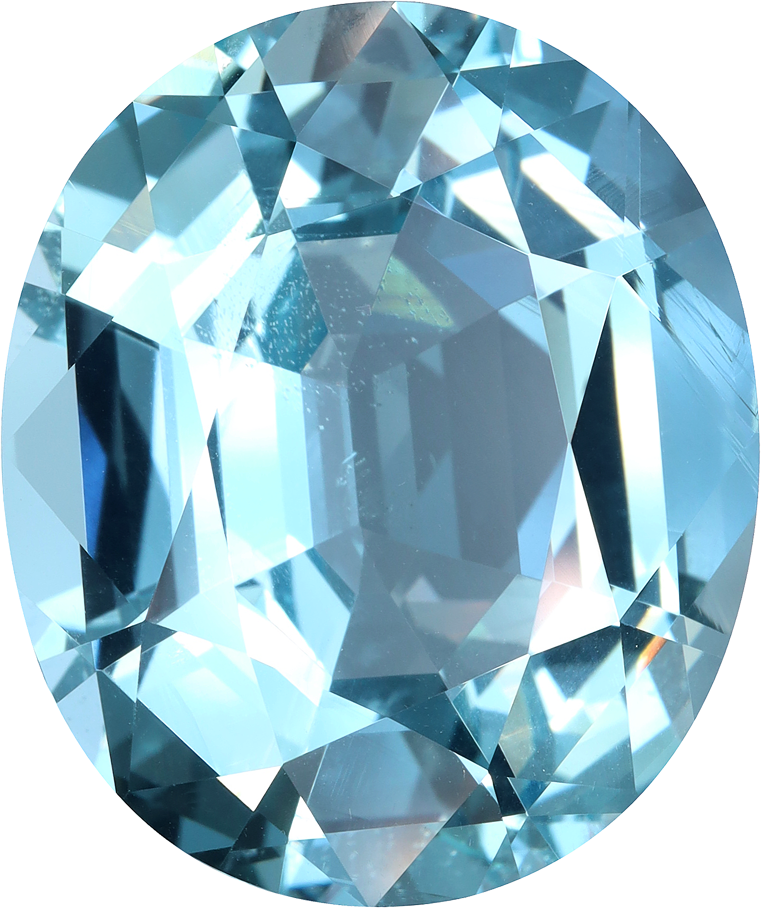 Oval cut aquamarine, 24.75 by 20.83 mm, shown at actual size