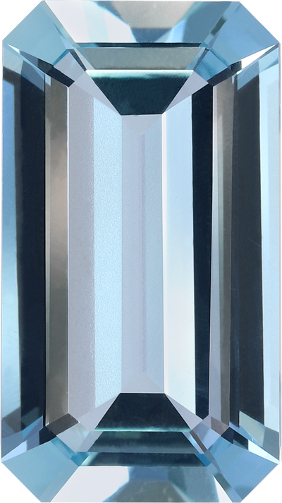 Rectangular cut aquamarine, 16.83 by 9.4 mm, shown at actual size