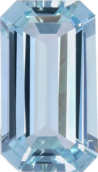 Rectangular cut aquamarine, 12.81 by 7.24 mm, shown at actual size