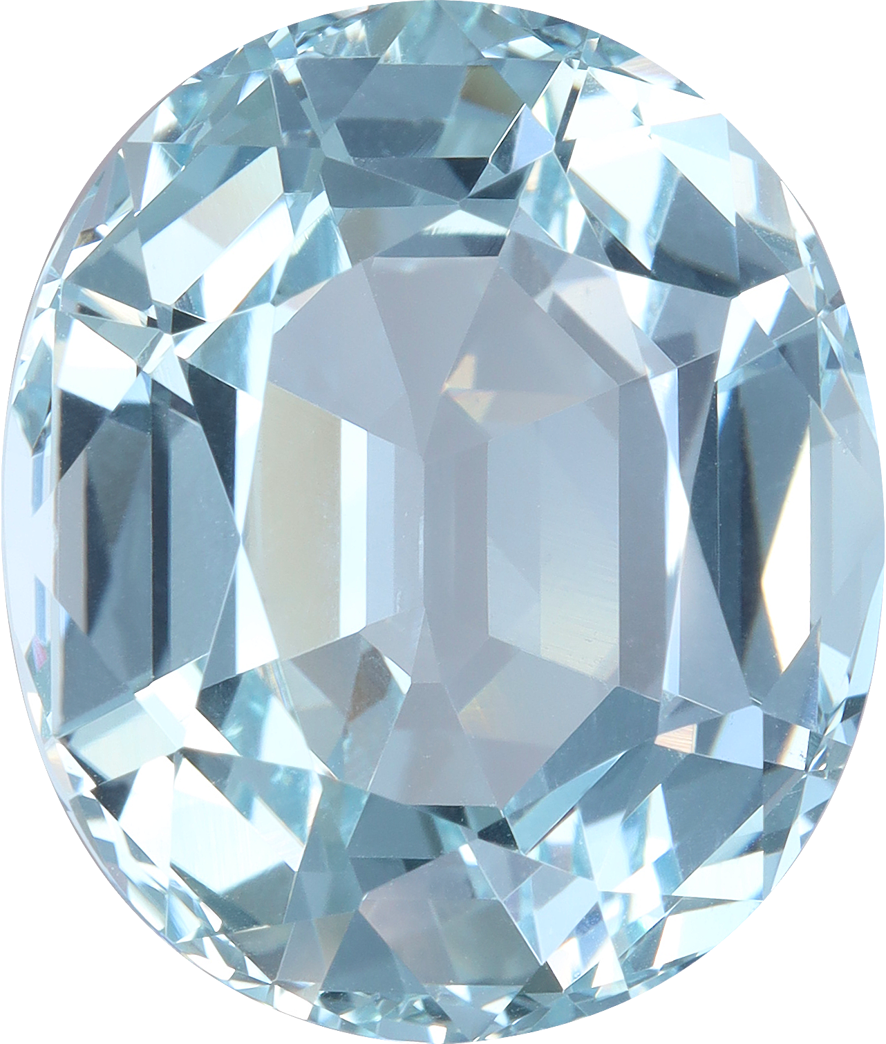 Oval cut aquamarine, 21.07 by 17.92 mm, shown at actual size