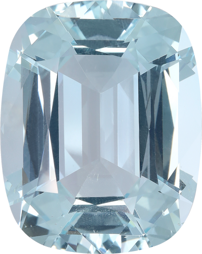 Cushion cut aquamarine, 26.65 by 21.29 mm, shown at actual size