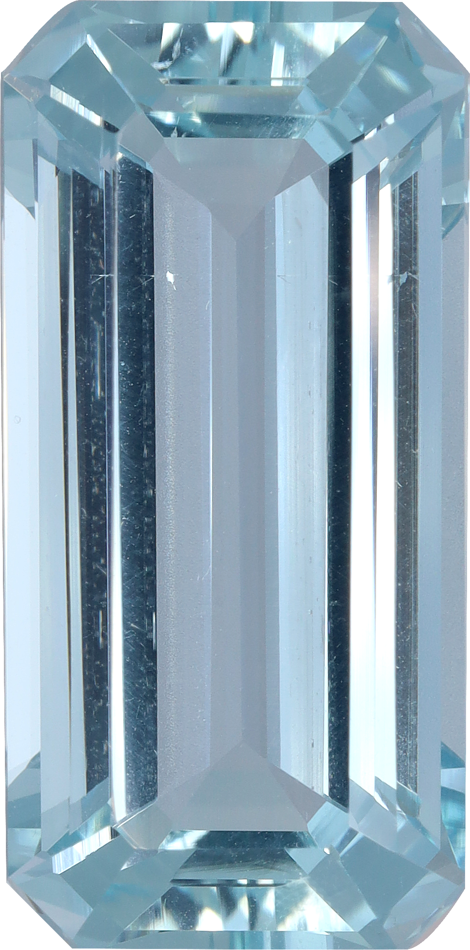Rectangular cut aquamarine, 19.42 by 9.57 mm, shown at actual size