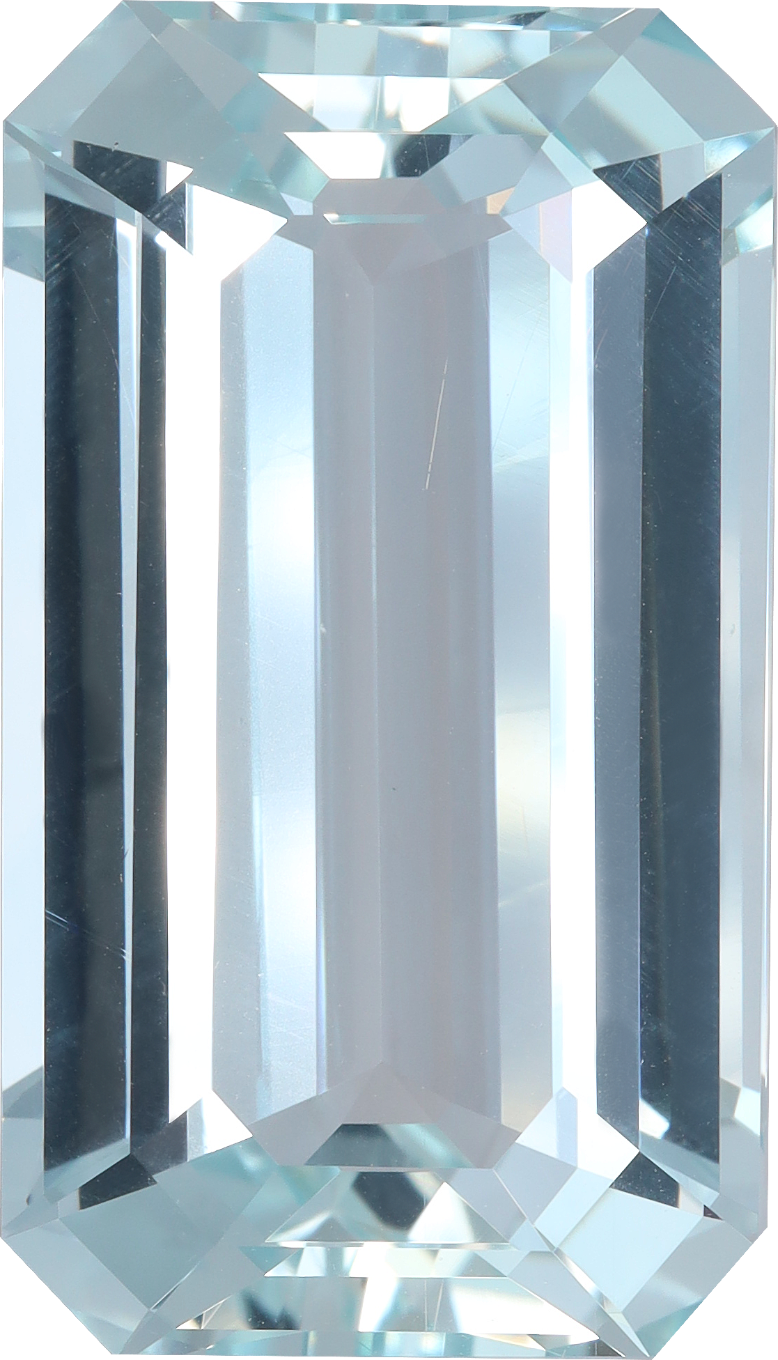 Rectangular cut aquamarine, 30 by 17.24 mm, shown at actual size