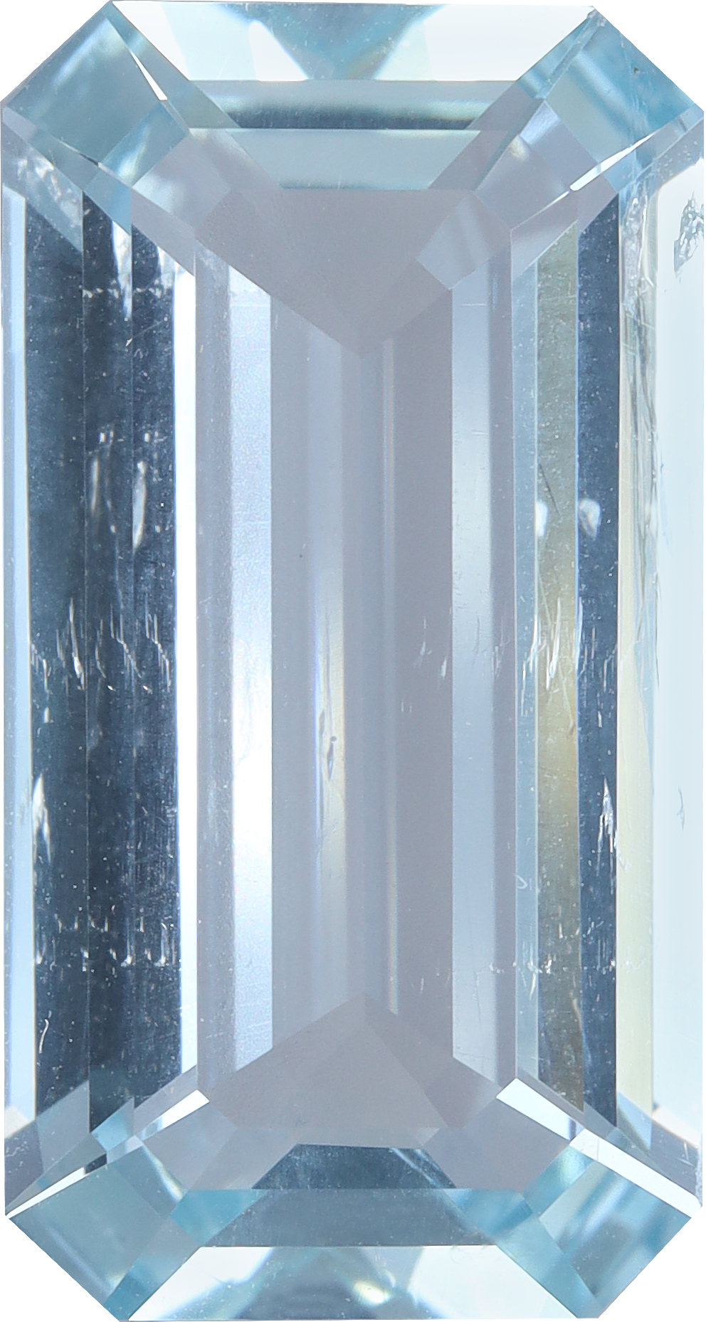 Rectangular cut aquamarine, 17.52 by 9.38 mm, shown at actual size