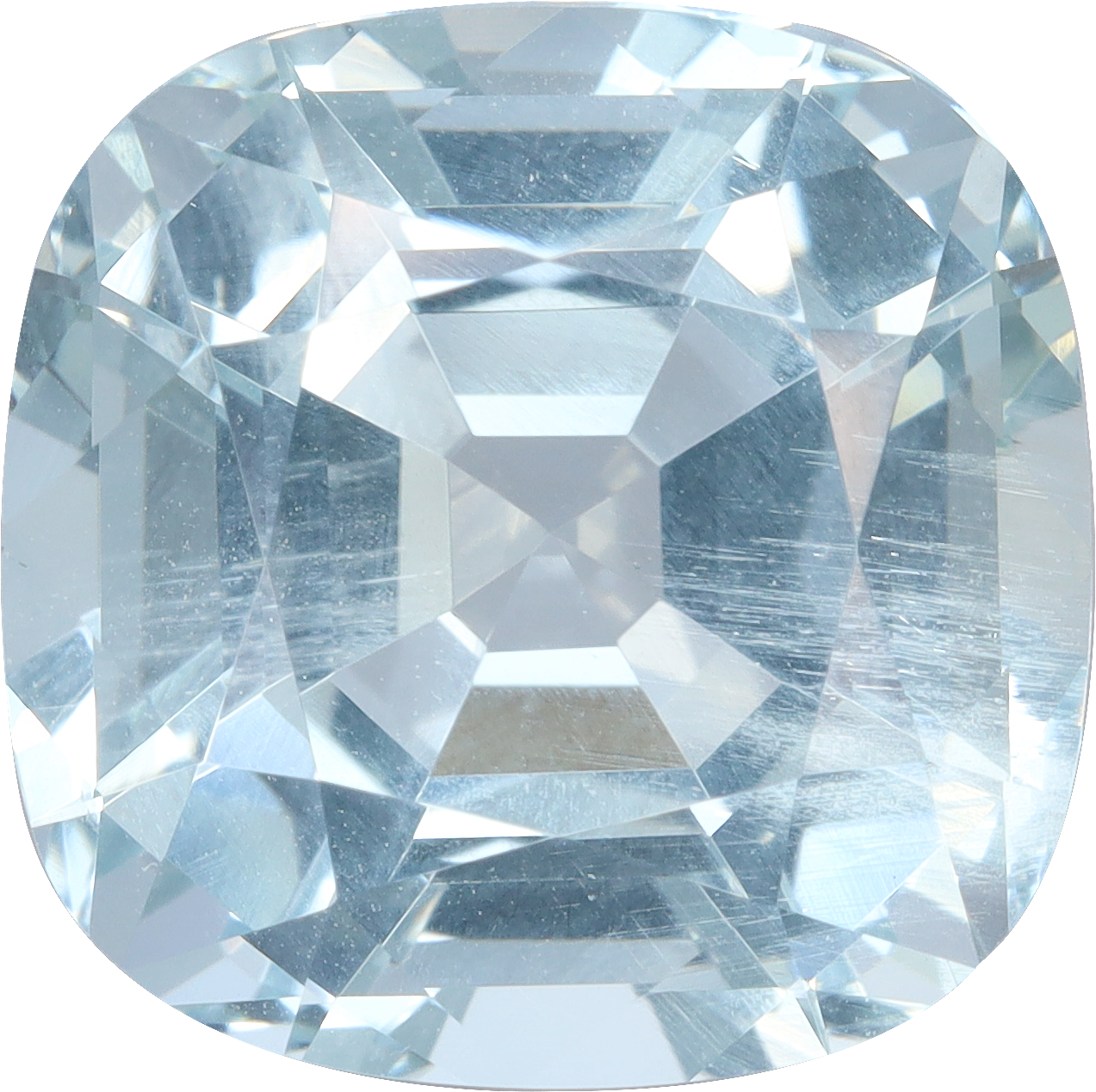 Cushion cut aquamarine, 12.18 by 12.16 mm, shown at actual size