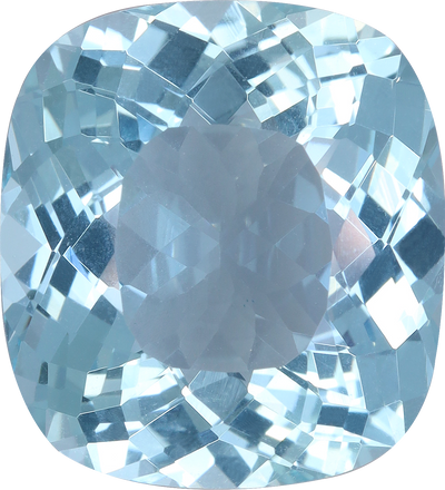 Cushion cut aquamarine, 17.33 by 15.88 mm, shown at actual size