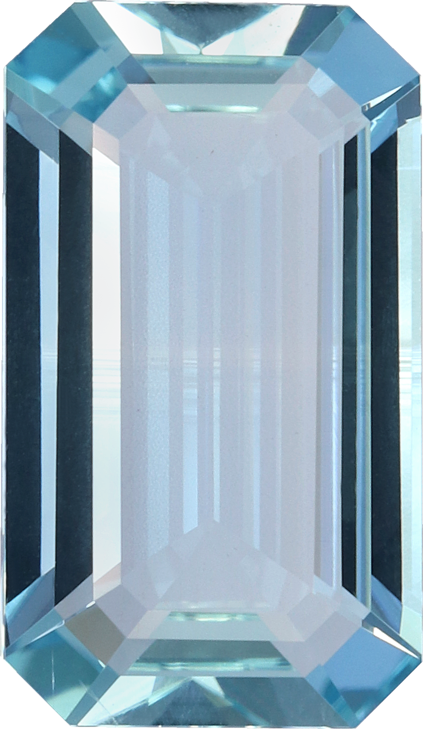 Rectangular cut aquamarine, 15.85 by 9.21 mm, shown at actual size