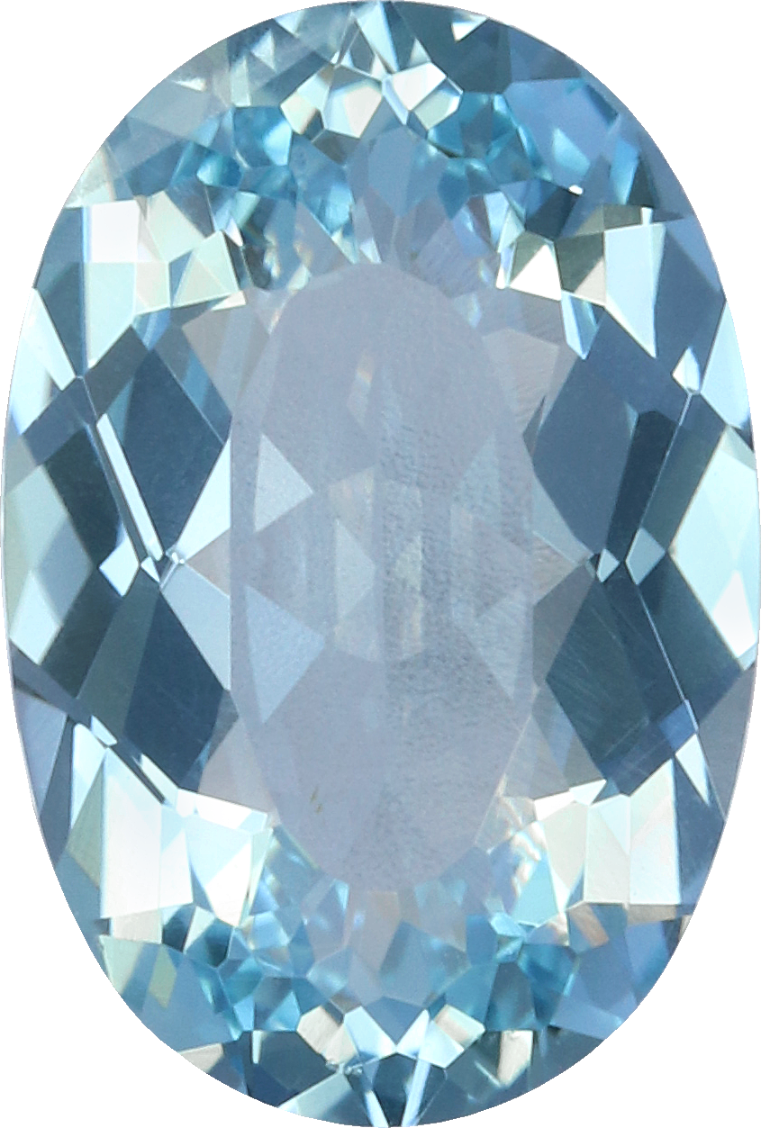 Oval cut aquamarine, 10.4 by 6.99 mm, shown at actual size