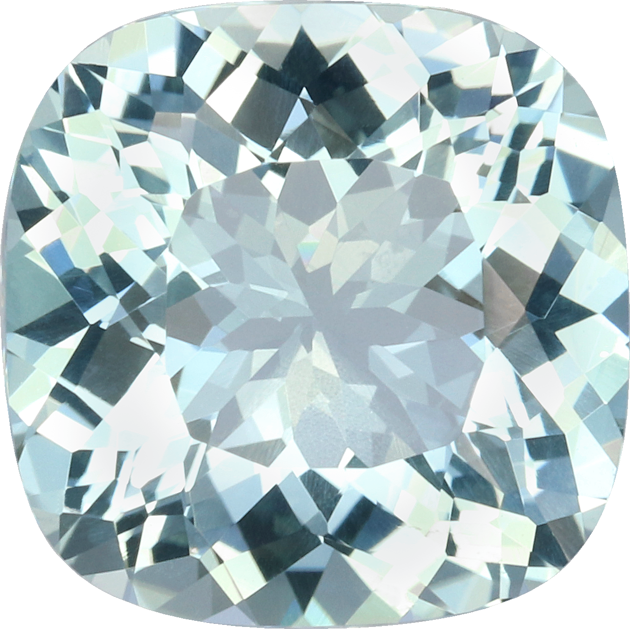 Cushion cut aquamarine, 10.23 by 10.19 mm, shown at actual size