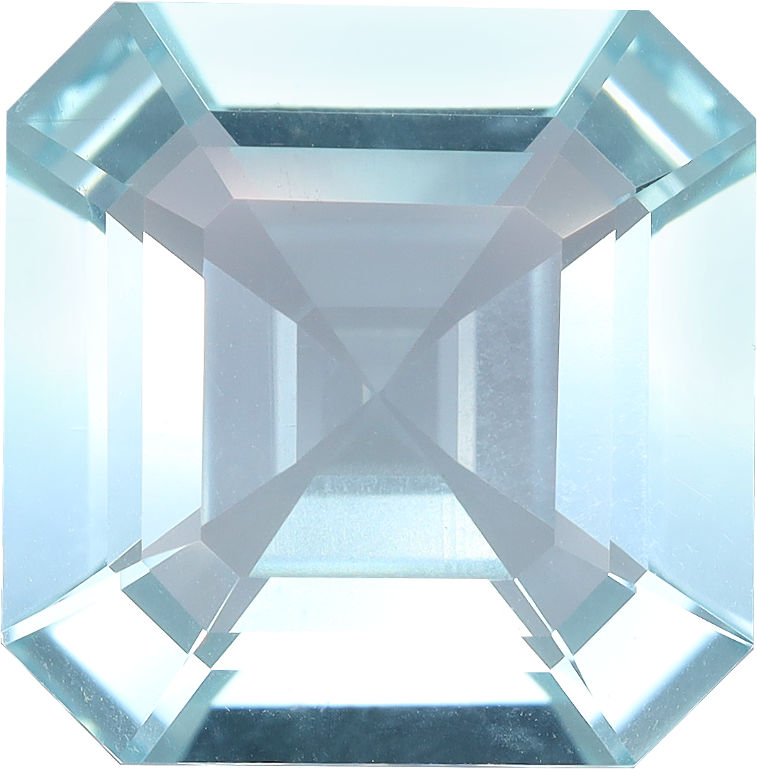 Rectangular cut aquamarine, 15.2 by 14.9 mm, shown at actual size