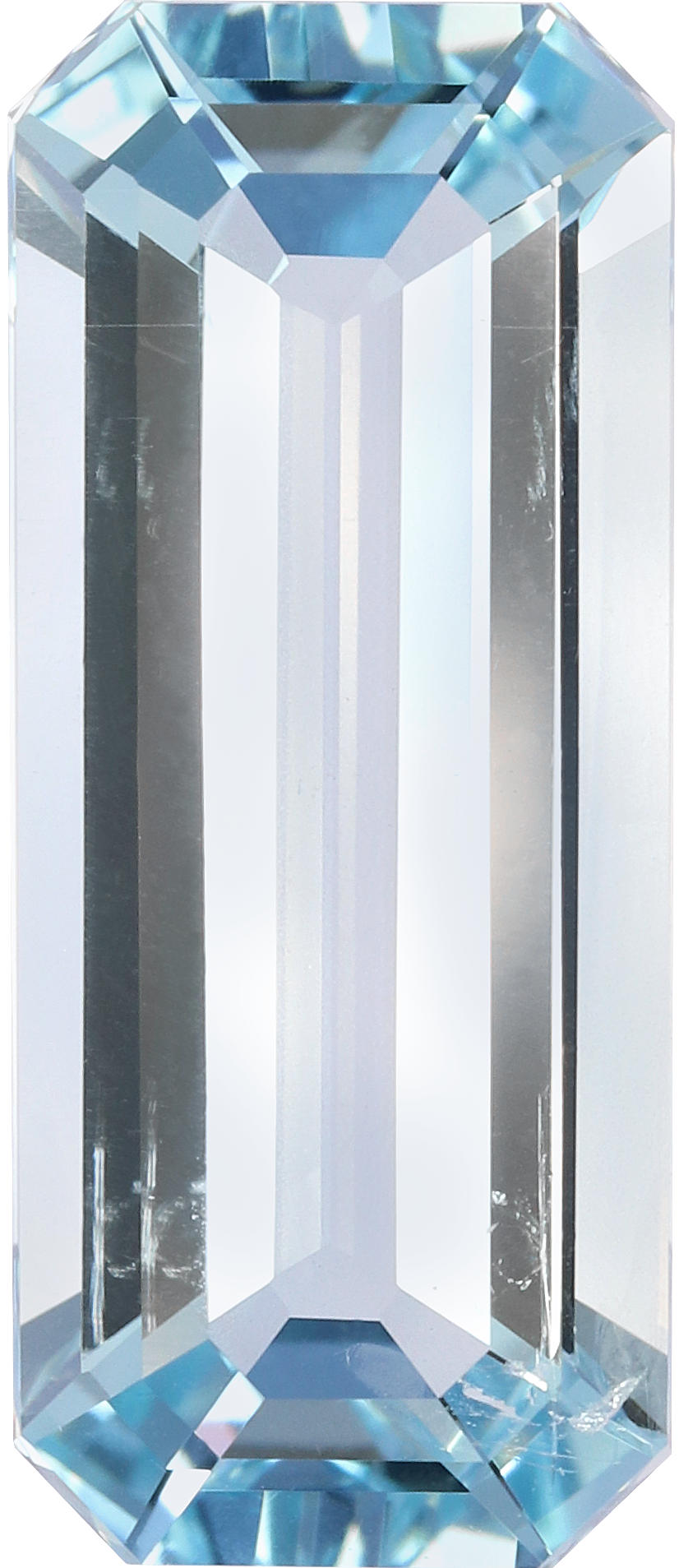 Rectangular cut aquamarine, 18.34 by 7.78 mm, shown at actual size