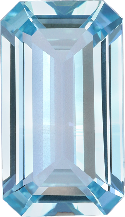 Rectangular cut aquamarine, 13.73 by 7.84 mm, shown at actual size