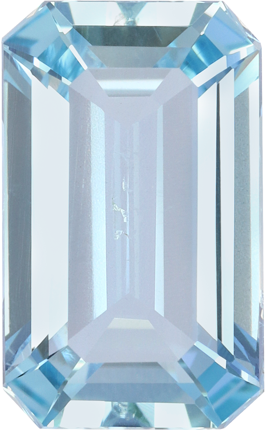 Rectangular cut aquamarine, 12.39 by 7.55 mm, shown at actual size